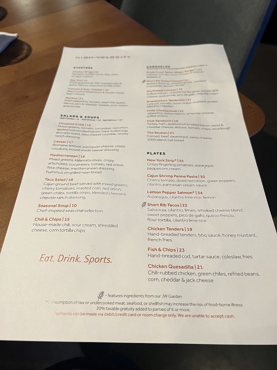 High Velocity Menu - Image 1