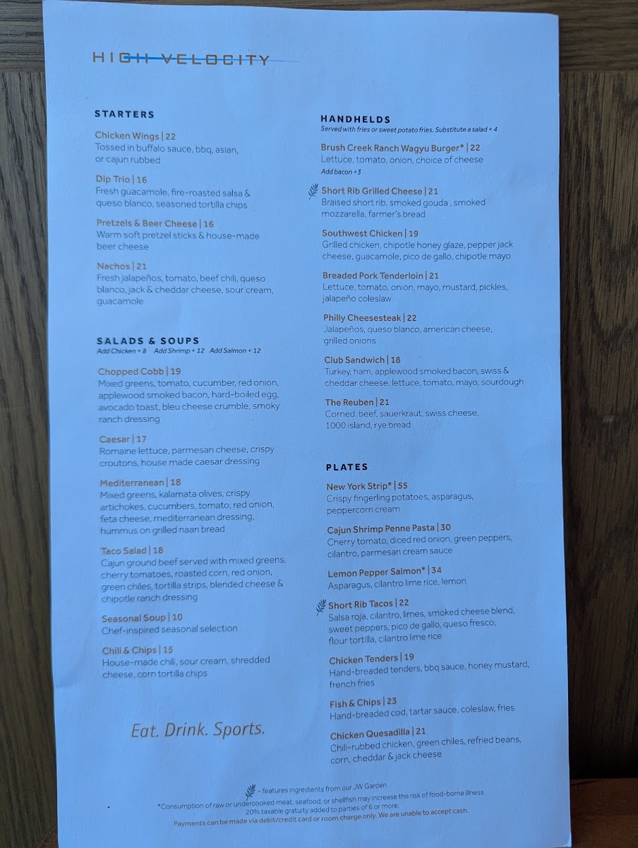 High Velocity Menu - Image 2